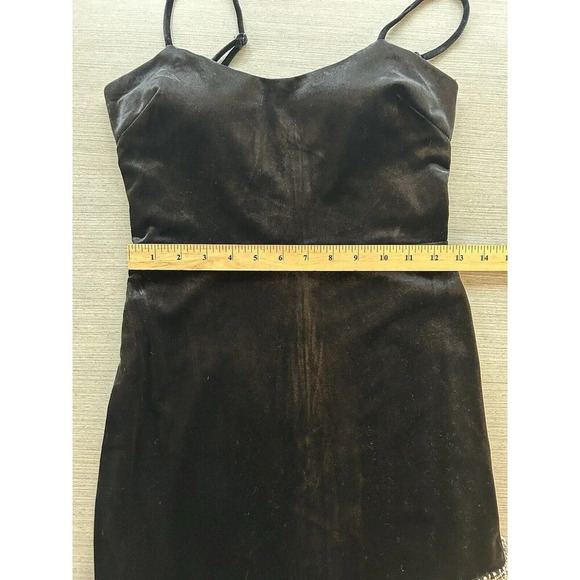 City Studio Velvet Fringe Detail Side Slit Long Mob Wife Whimsy Goth Dress 1 - Picture 12 of 14